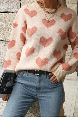 MS Ivory/Pink Heart Sweater