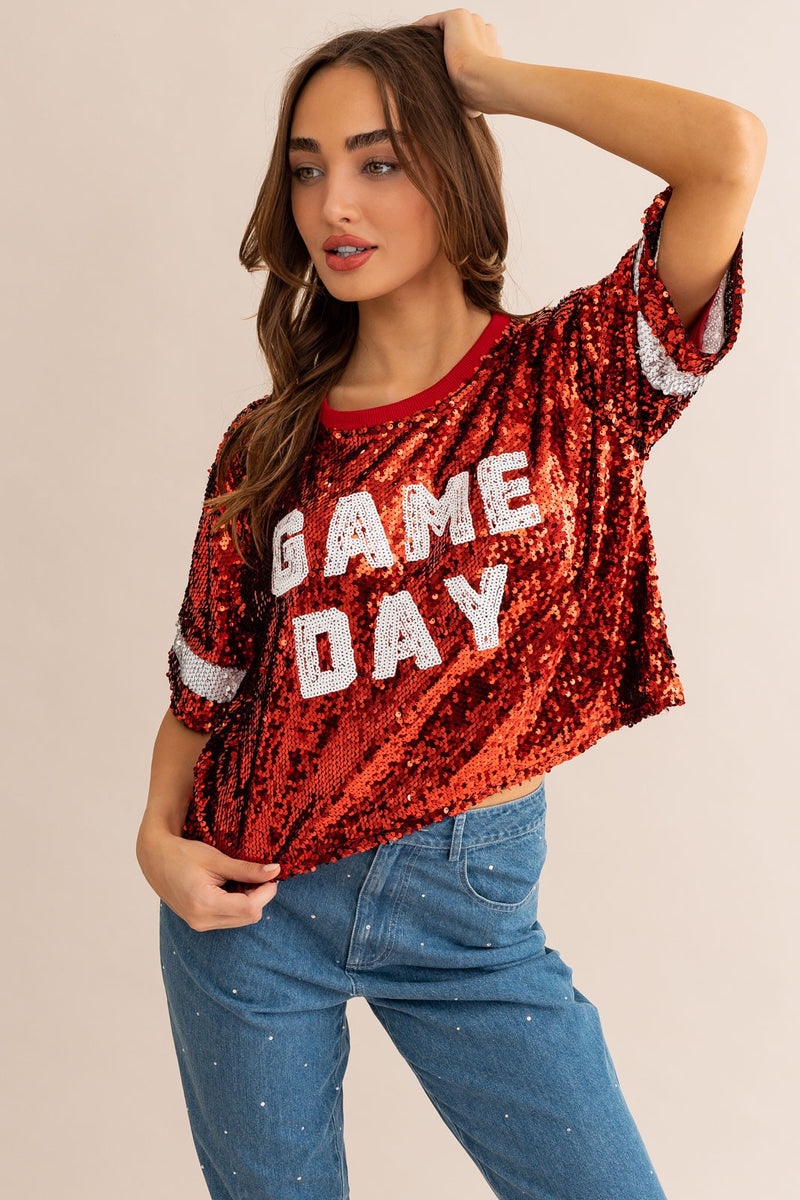 Red Sequin Game Day Tee – Hingeon5th