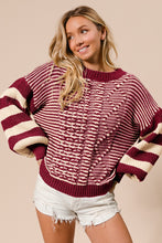 Load image into Gallery viewer, BB Stripe Balloon Sleeve Sweater