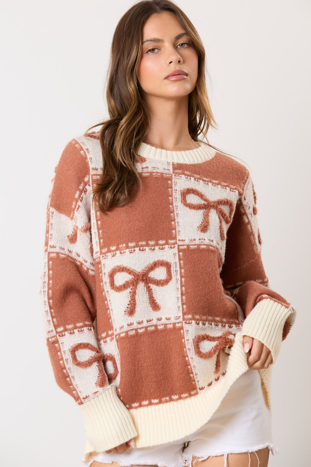 PL Square Pattern Bow Sweater