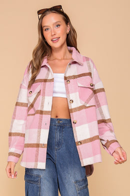 TI Plaid Button Down Shacket