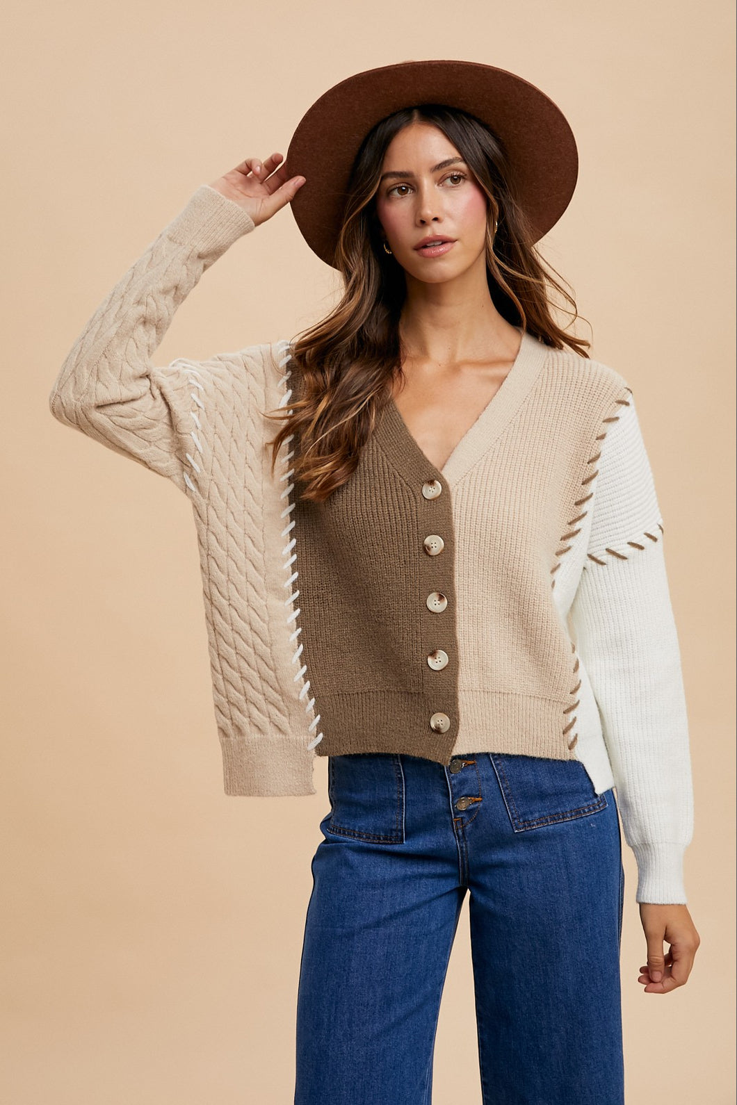 AW Brown Patch Cardigan