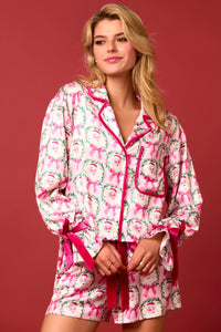 PL Satin Santa & Bow Prints Pajama Set