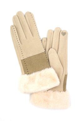 FME Two Tone Stitch Faux Fur Gloves