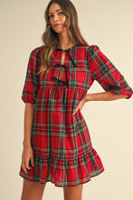 Load image into Gallery viewer, Aw Velvet Bow Plaid Babydoll Dress