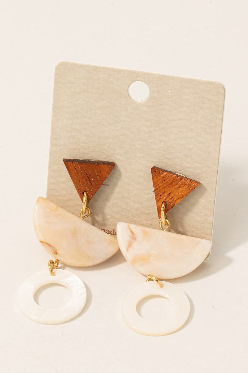 FME Wood Acrylic and Shell Chain Earring