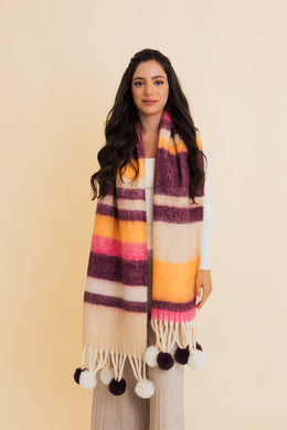 LE Stripe Pom Pom Scarf