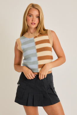 LL Stripe Mock Neck Cropped Sweater