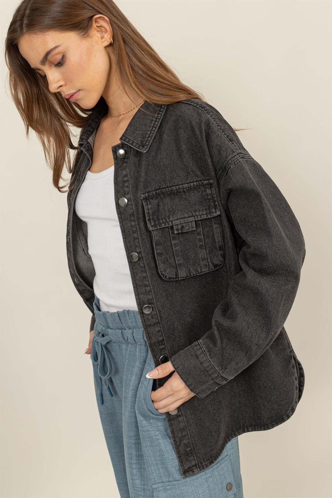 BP Oversized Washed Black Denim Jacket Black M