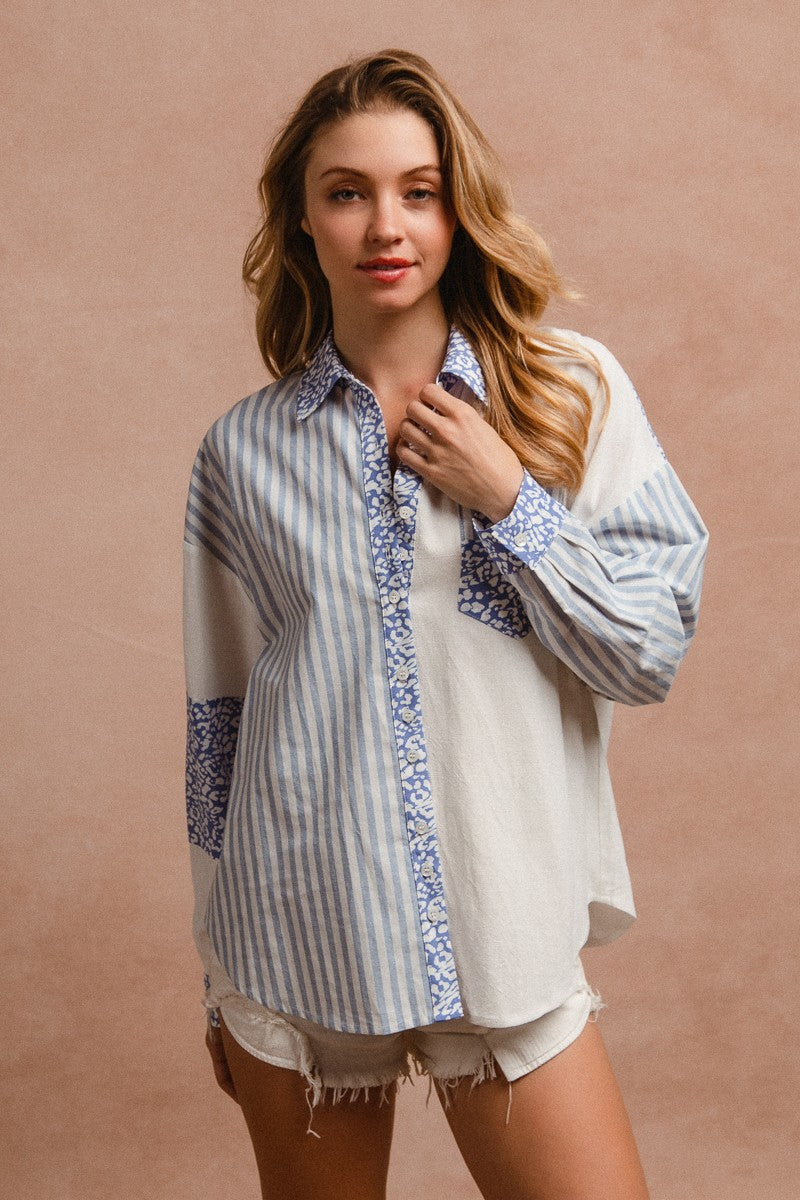 BB Chambray Mixed Print Button Down