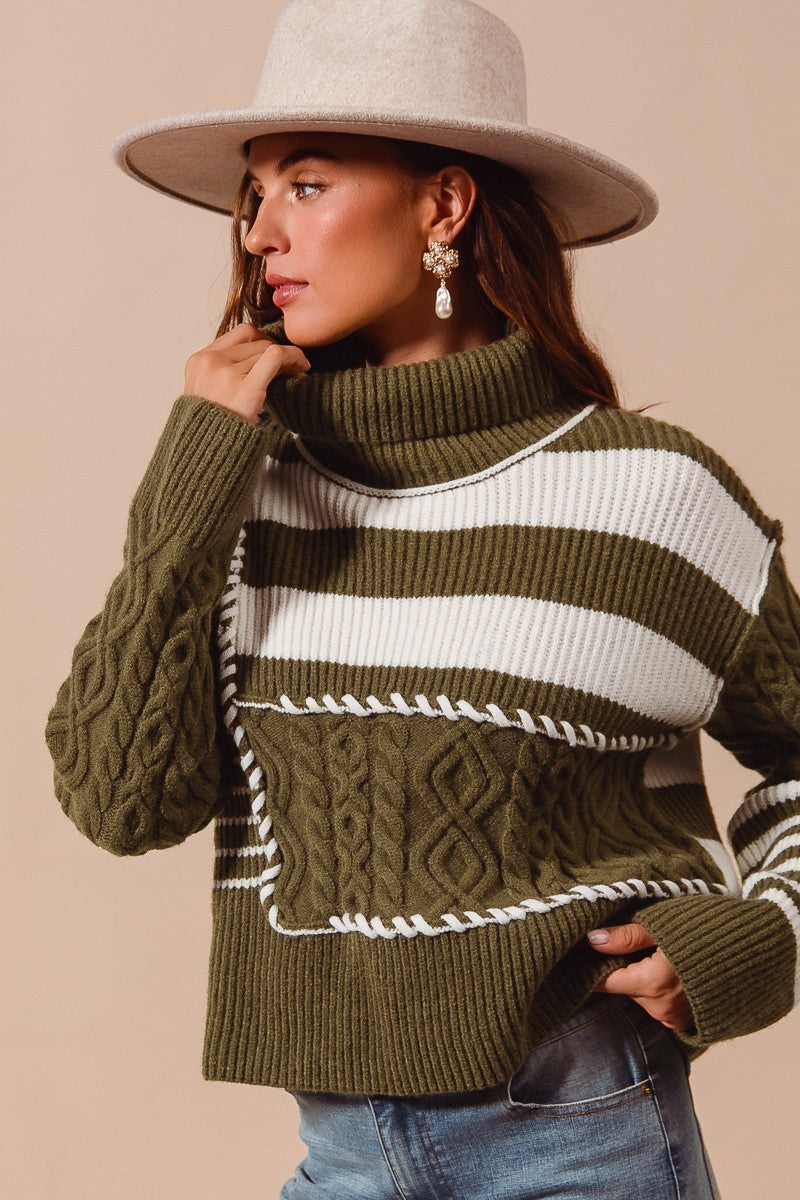 SM Olive Whip Stitch Turtleneck