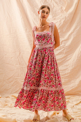 SM Floral Maxi Dress with Ribbon Tie Lace Strap
