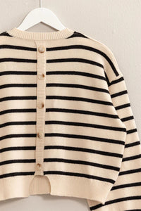 HF Button Back Stripe Sweater