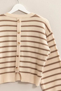 HF Button Back Stripe Sweater