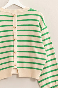 HF Button Back Stripe Sweater