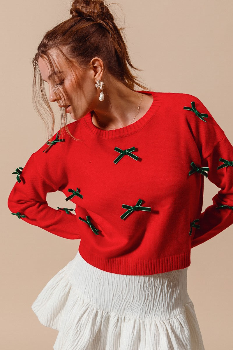 SM Red/Hunter Bow Sweater